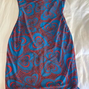 Lisa Says Gah Blue and Red Heart Mini Dress
